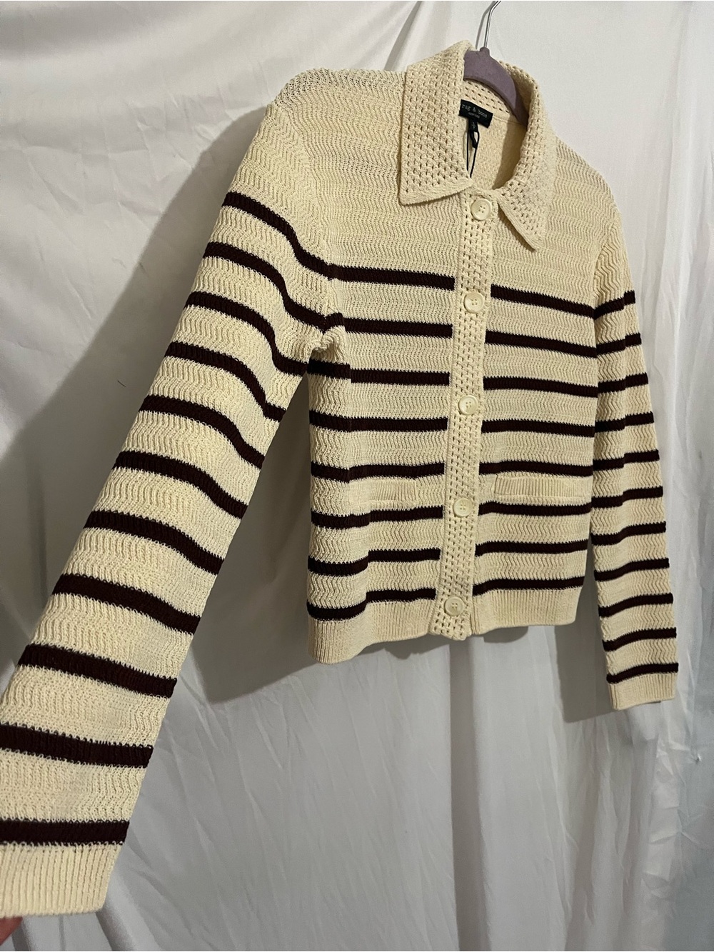 rag & bone Cream and Brown Striped Knit Cardigan - Picture 3 of 8